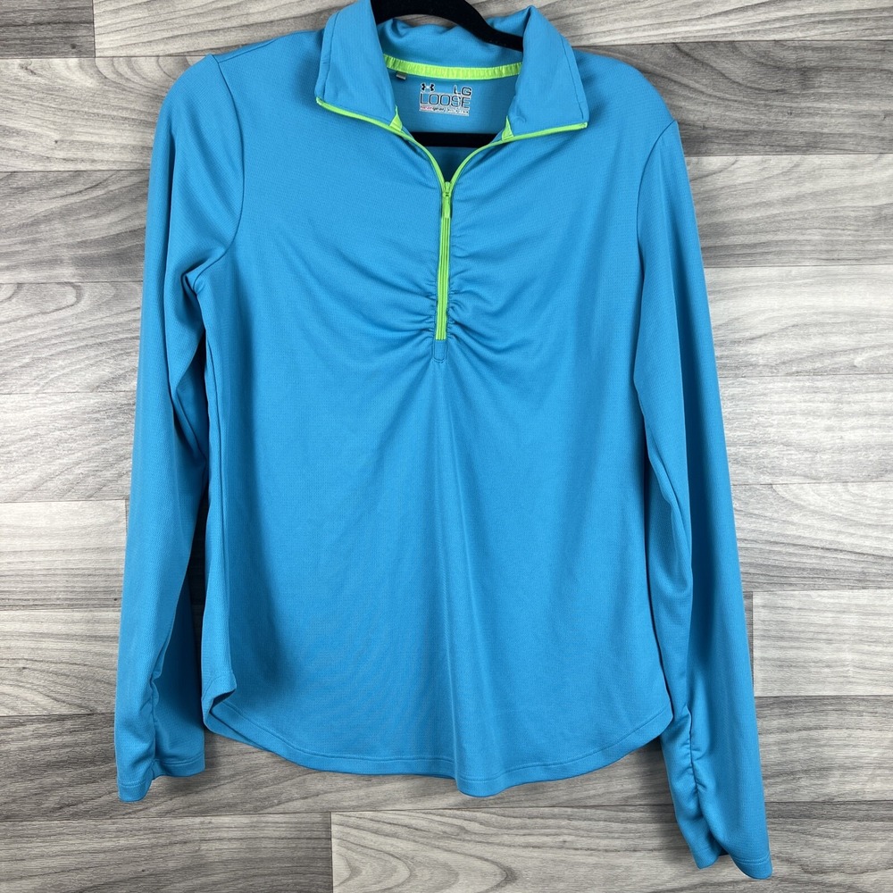 Under Armour Women's Blue Loose Fit Heatgear Quarter Zip Jacket Top Large